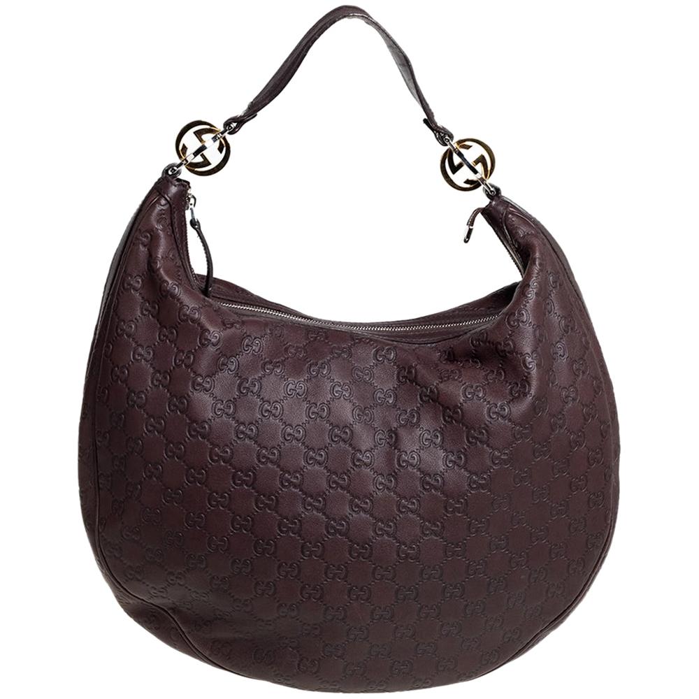 Gucci Dark Brown Guccissima Leather Large GG Twins Hobo