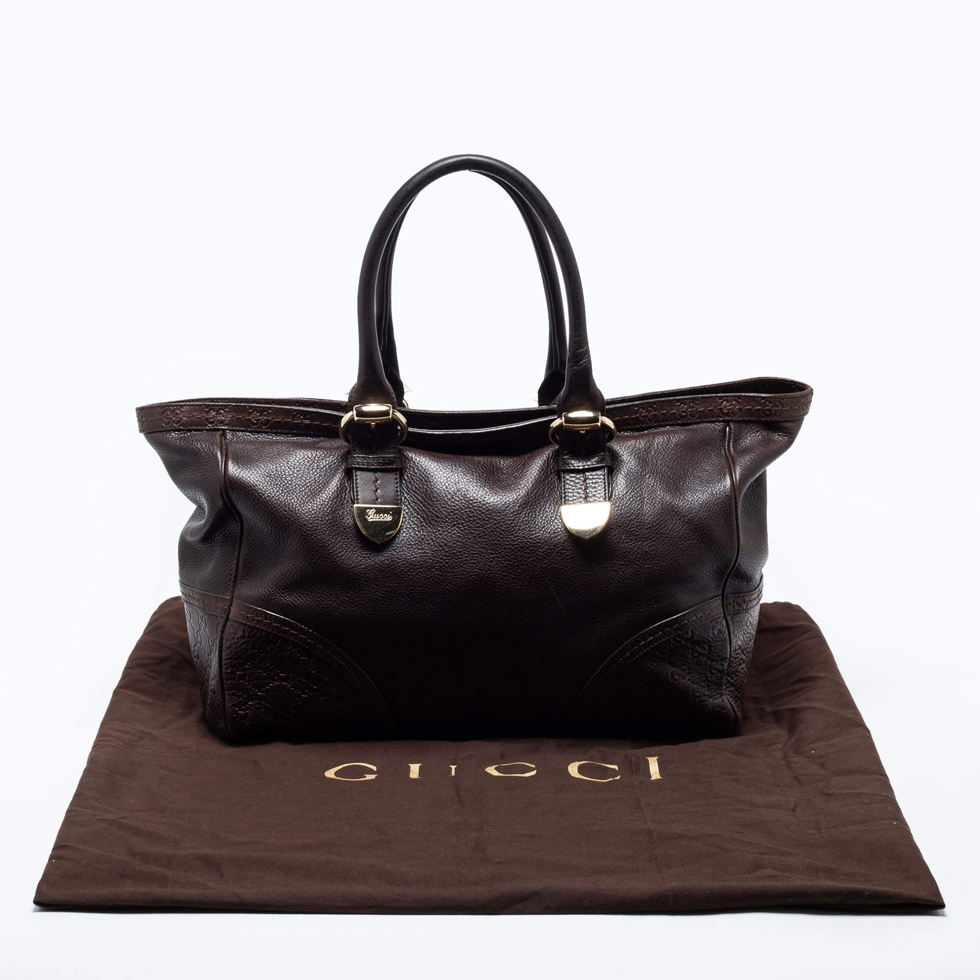 Gucci Dark Brown Guccissima Leather Large Signoria Tote 5