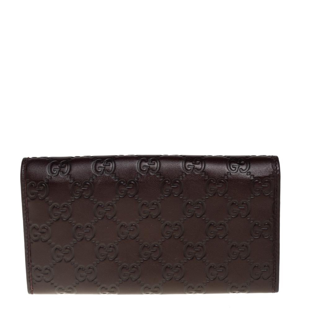 Black Gucci Dark Brown Guccissima Leather Mayfair Bow Continental Flap Wallet