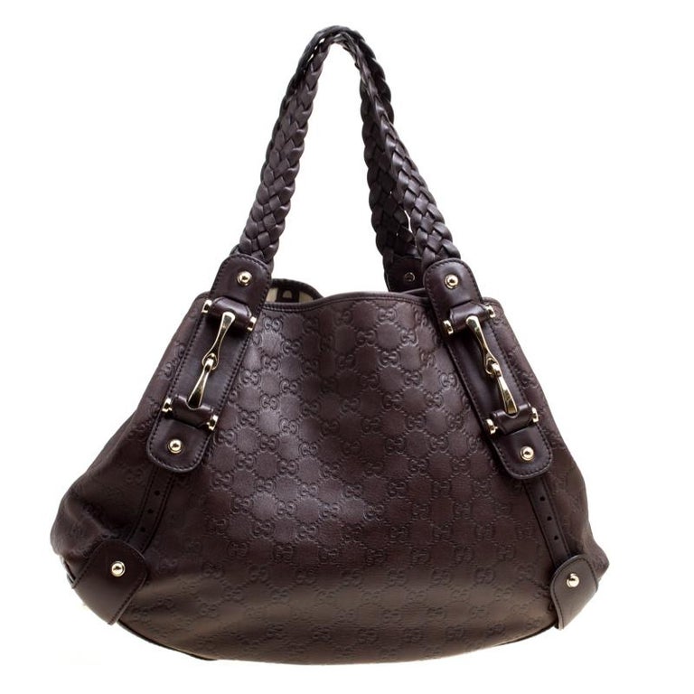 Gucci Dark Brown Guccissima Leather Medium Horsebit Pelham Shoulder Bag For Sale at 1stdibs