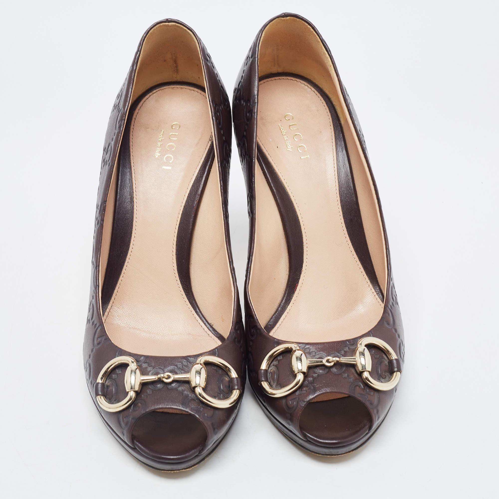 Black Gucci Dark Brown Guccissima Leather New Hollywood Pumps Size 37 For Sale