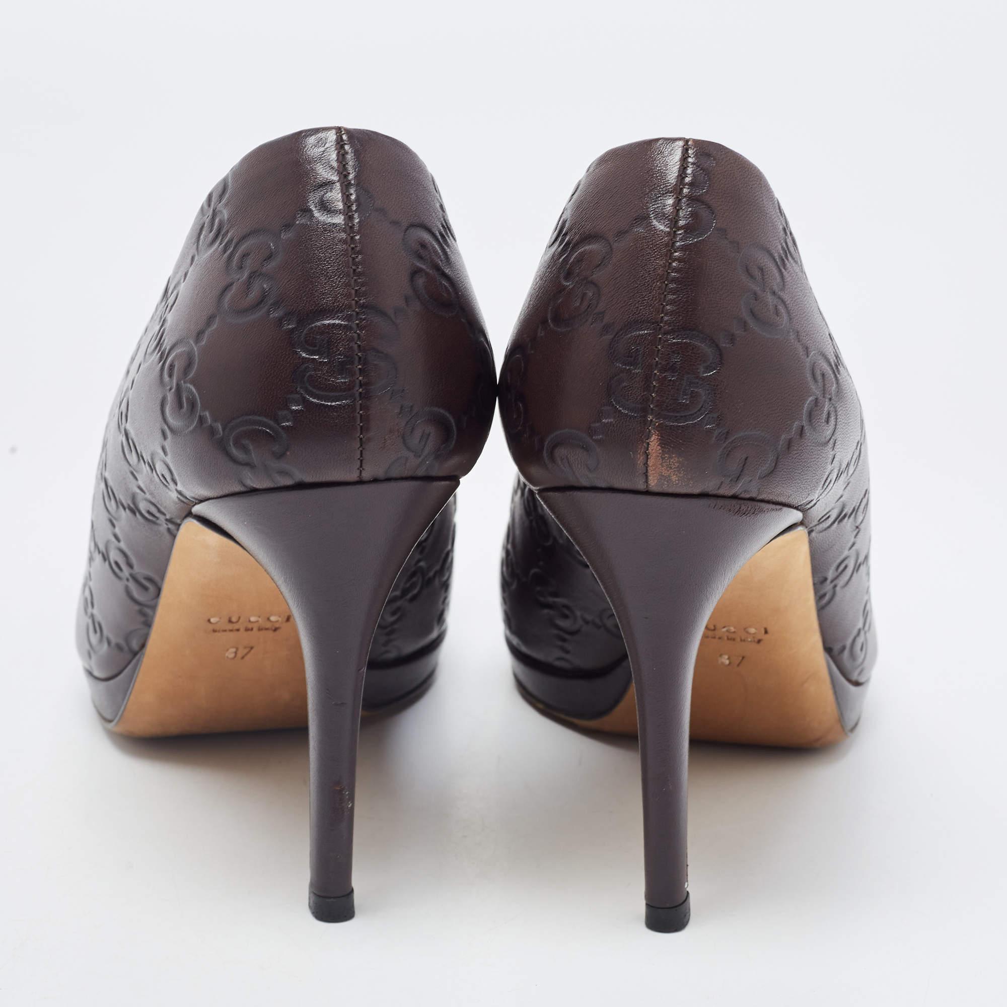 Gucci Dark Brown Guccissima Leather New Hollywood Pumps Size 37 For Sale 1