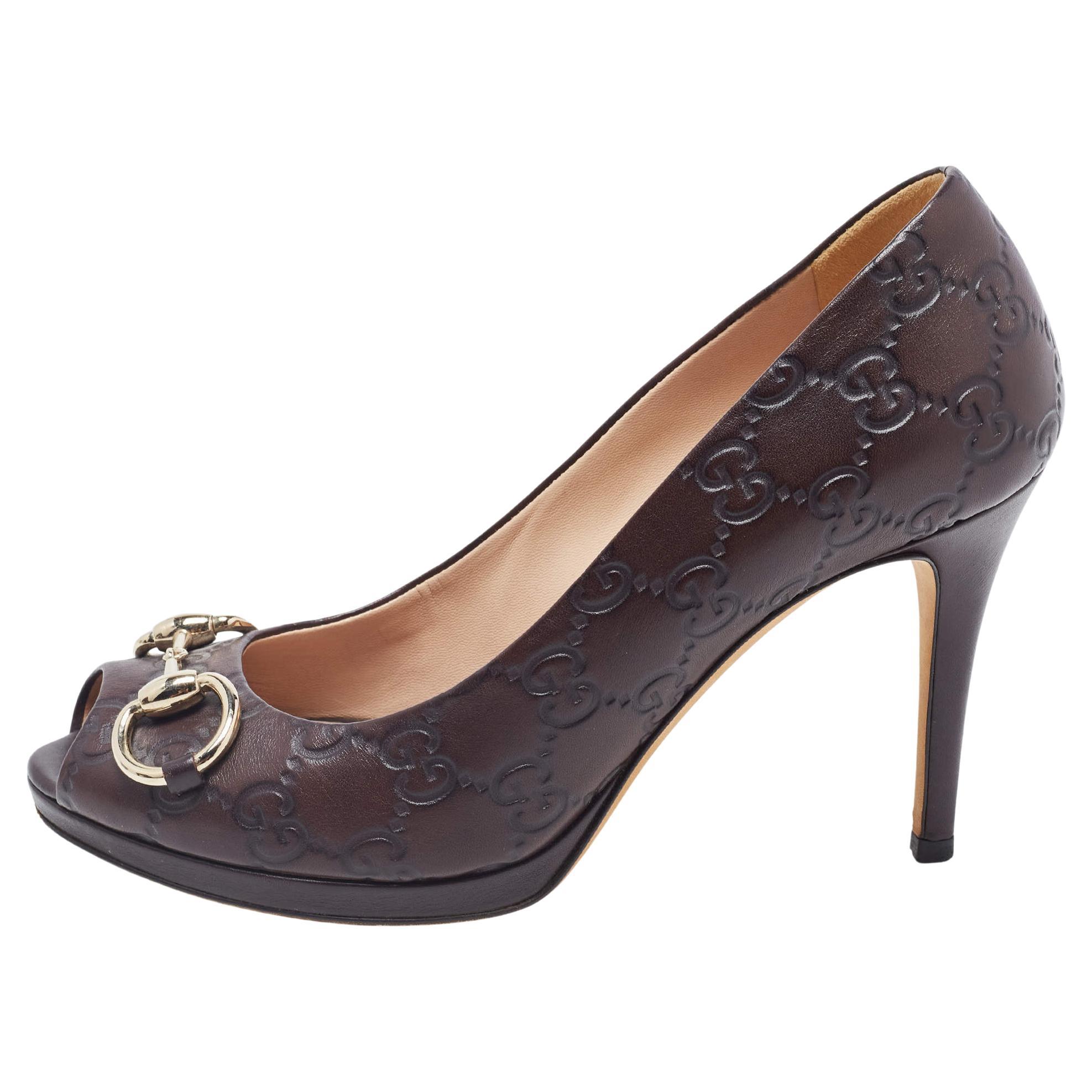 Gucci Dark Brown Guccissima Leather New Hollywood Pumps Size 37 For Sale