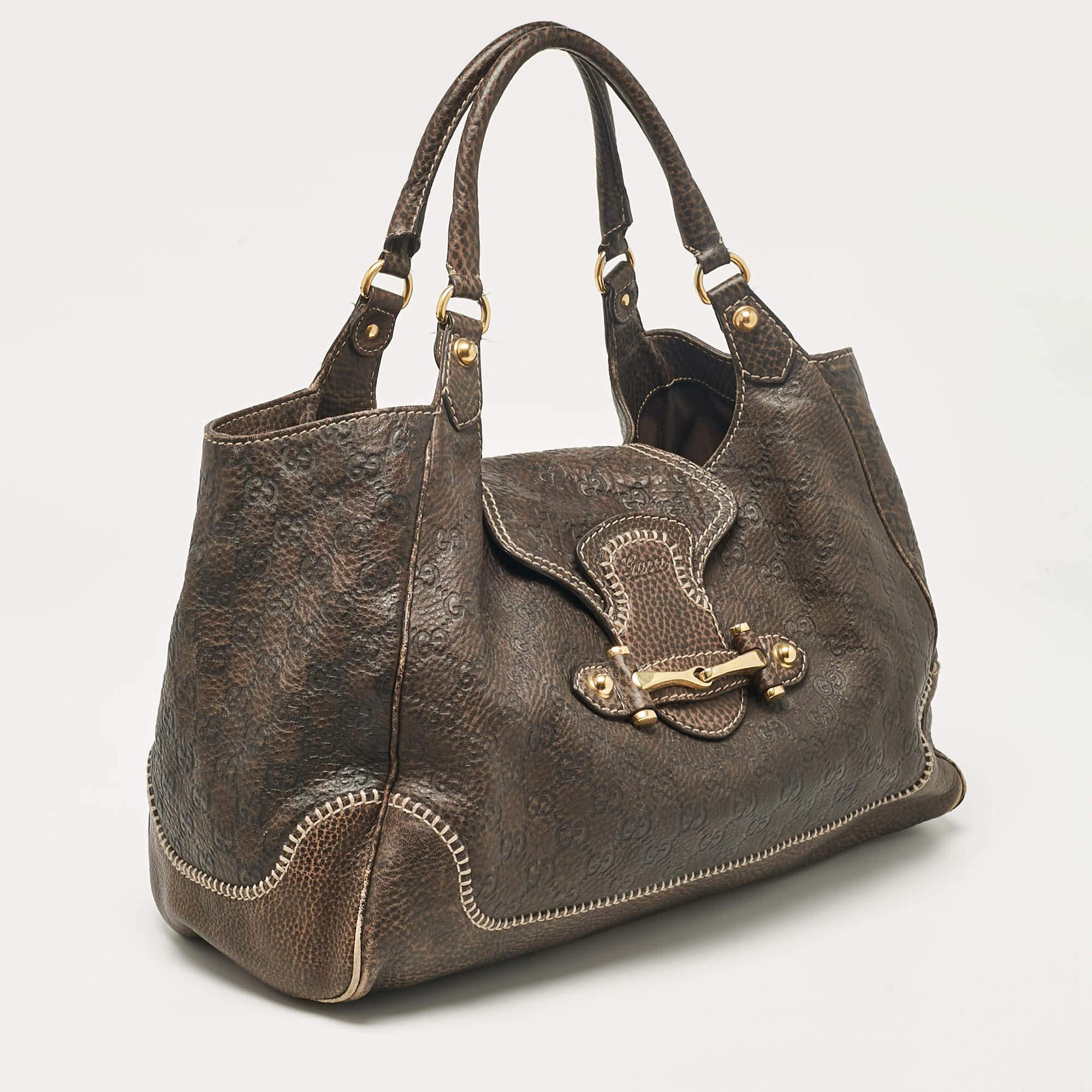 Gray Gucci Dark Brown Guccissima Leather New Pelham Large Shoulder Bag