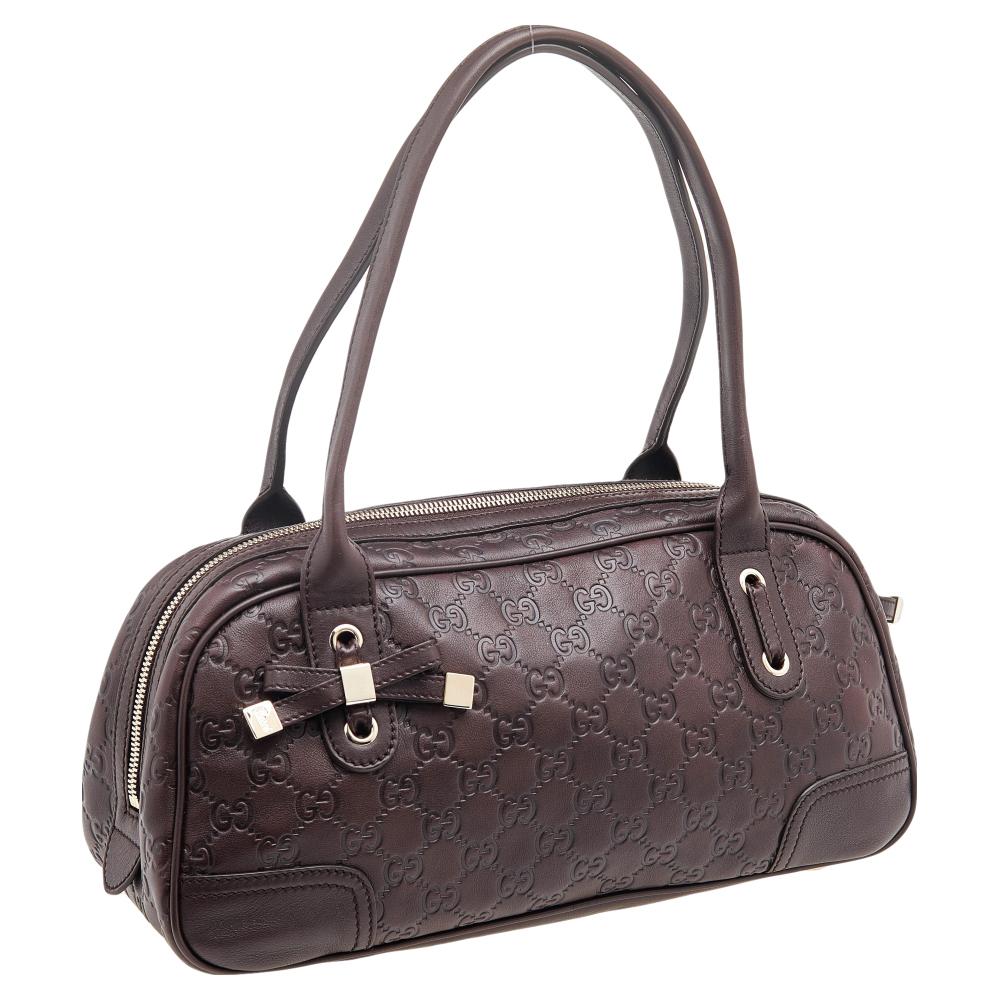 Women's Gucci Dark Brown Guccissima Leather Princy GG Boston Bag