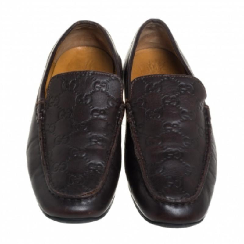 Gucci Dark Brown Guccissima Leather Slip On Loafers Size 39.5 For Sale 2