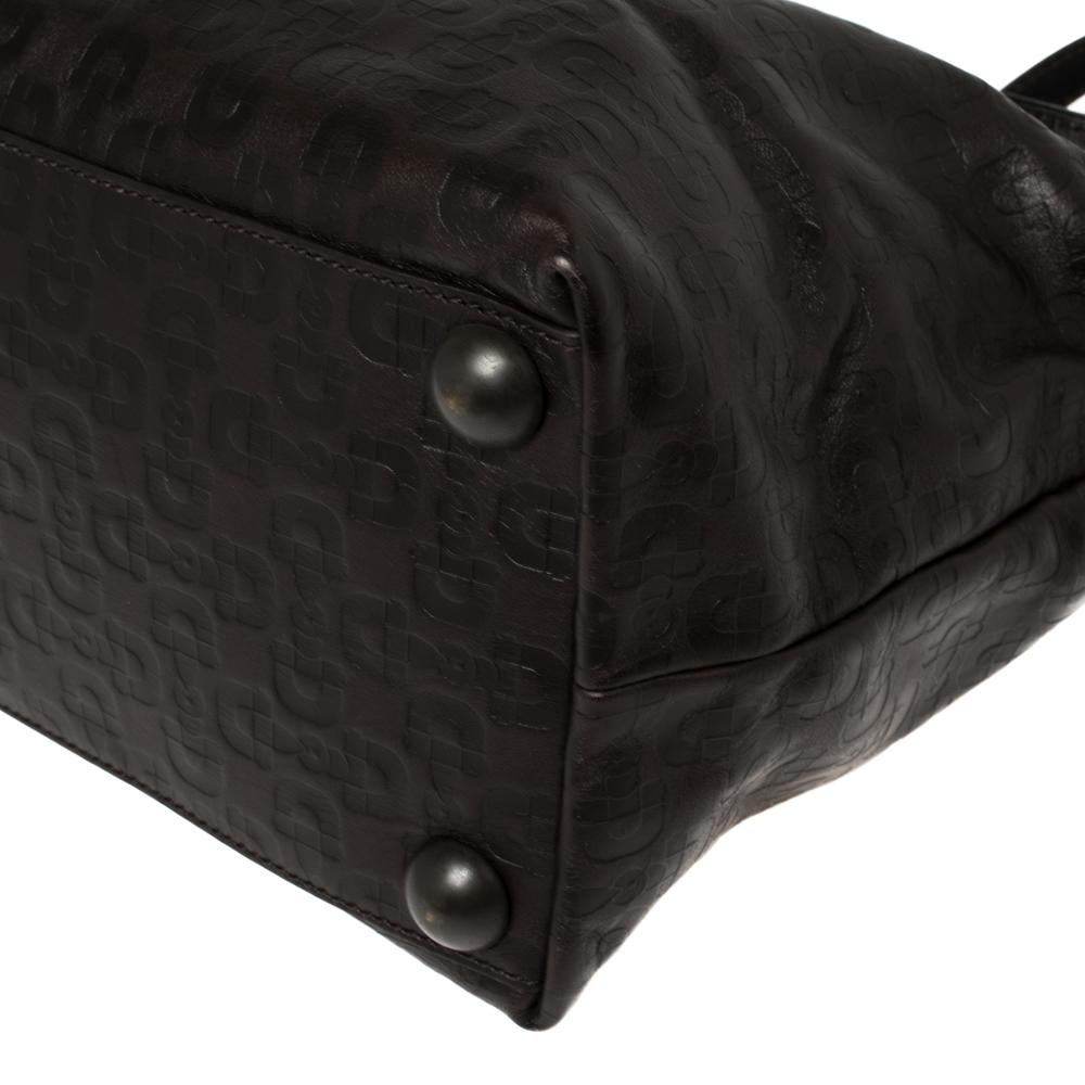 Gucci Dark Brown Horsebit Embossed Leather Medium Babouska Tote 5
