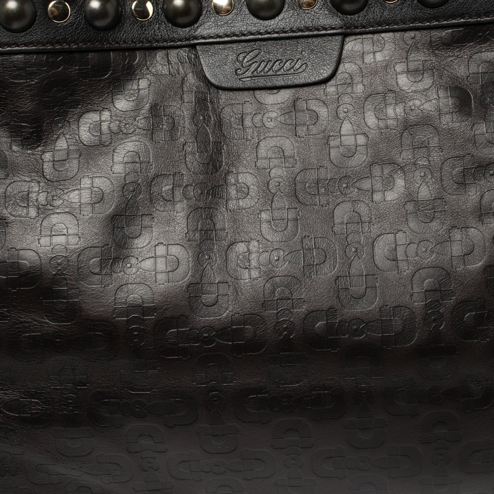 Gucci Dark Brown Horsebit Embossed Leather Medium Babouska Tote 4