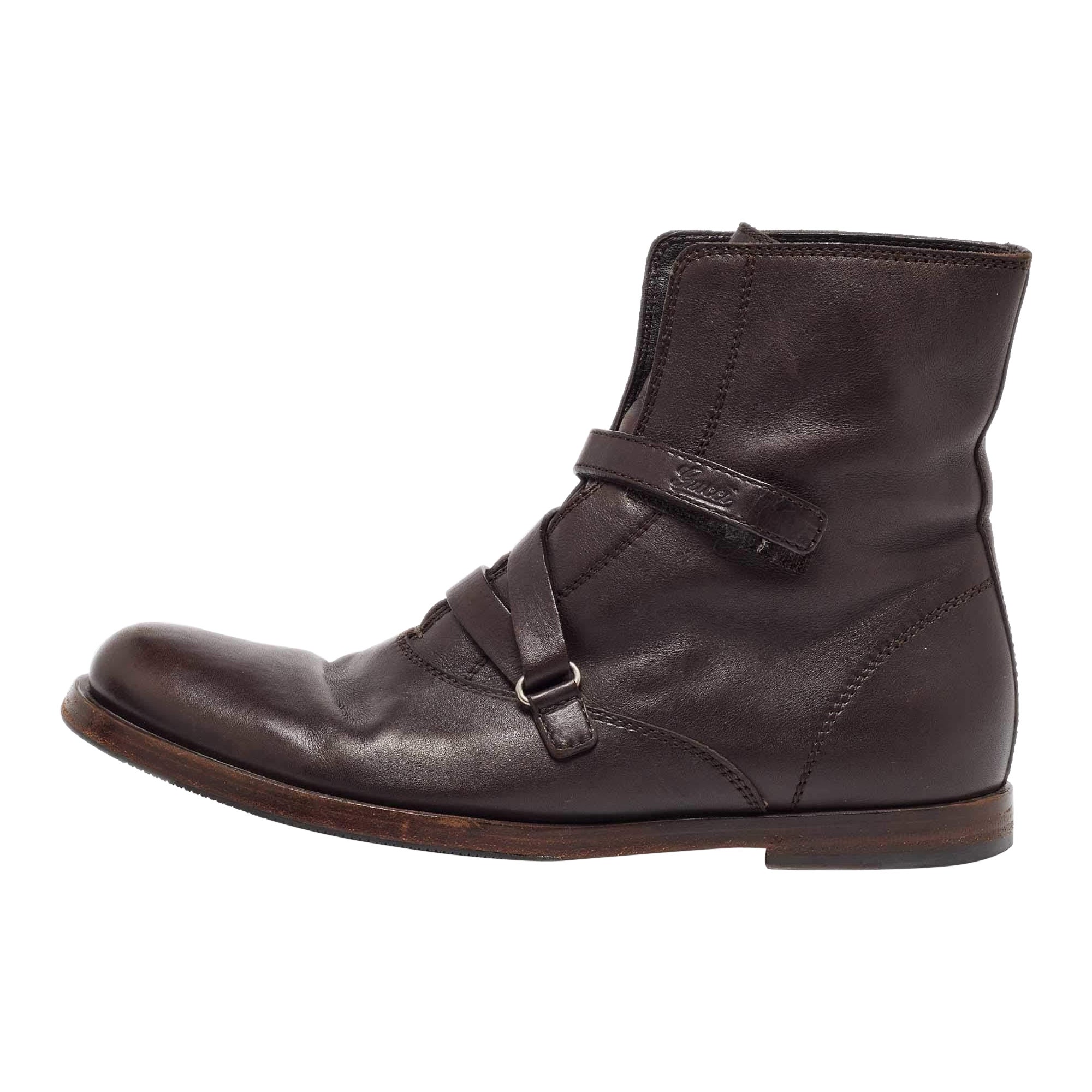 Gucci Dark Brown Leather Ankle Length Boots Size 41