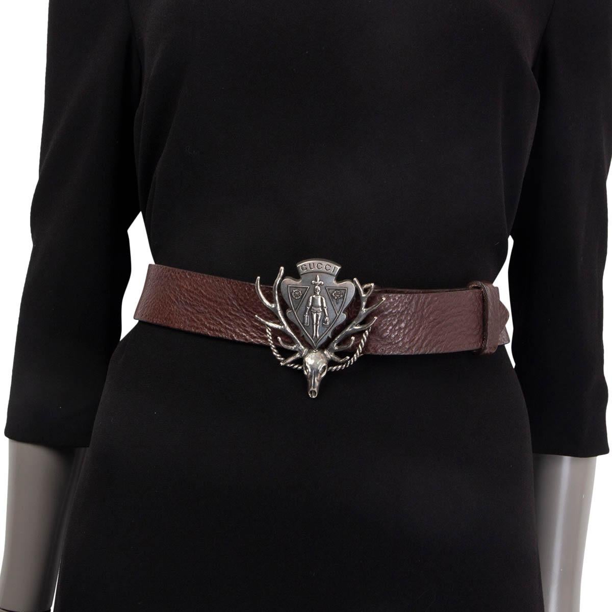 Women's GUCCI dark brown leather ANTLER CREST Belt 85 / 34