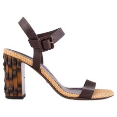 GUCCI dark brown leather & BAMBOO BLOCK HEEL Sandals Shoes 35