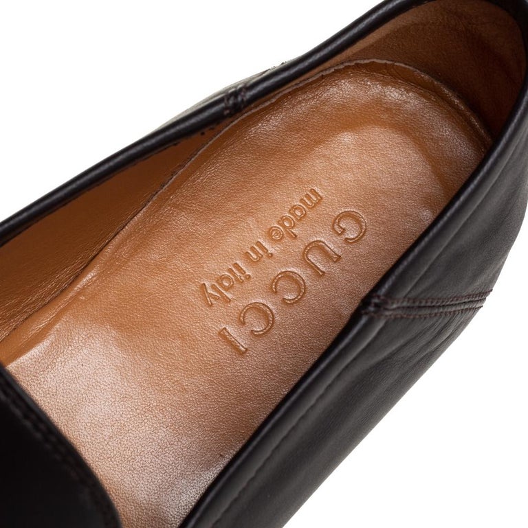 Gucci Dark Brown Leather Brixton Wolf Applique Horsebit Slip On