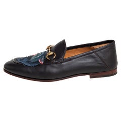 Gucci dunkel braun Leder Brixton Wolf Applique Horsebit Slip On Loafers Größe 41