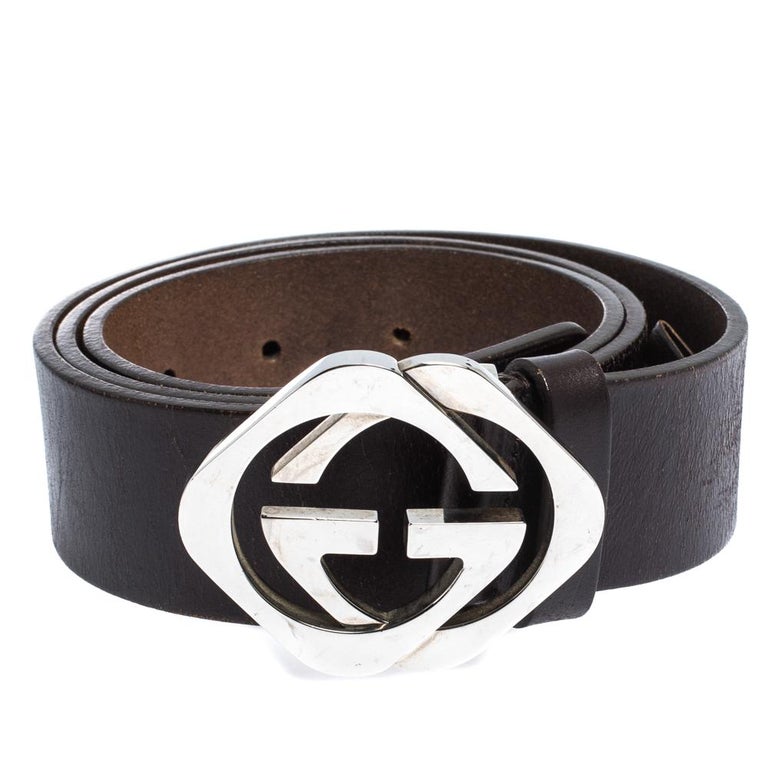Gucci Dark Brown Leather Double Square G Buckle Belt 90CM at 1stDibs ...