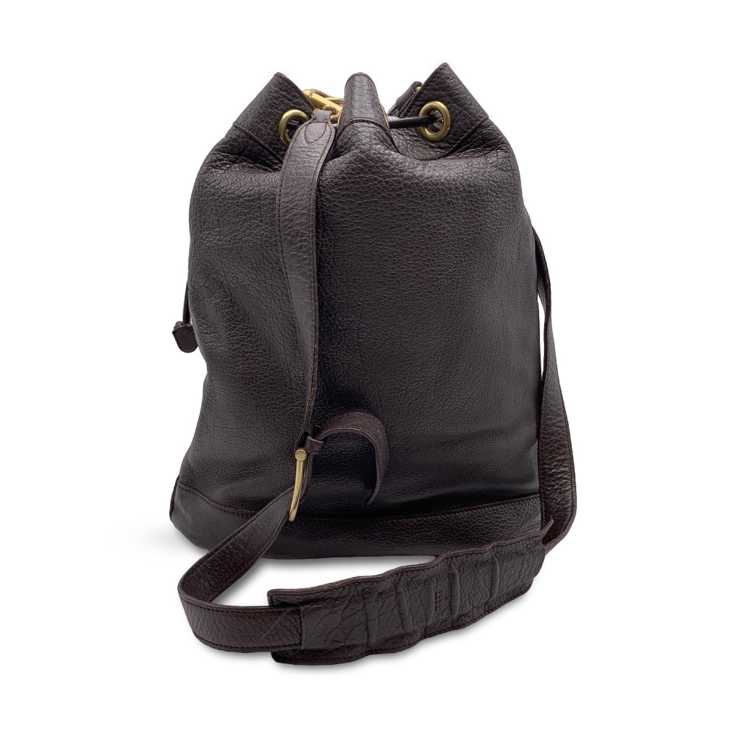 Black Gucci Dark Brown Leather Drawstring Bucket Shoulder Bag For Sale
