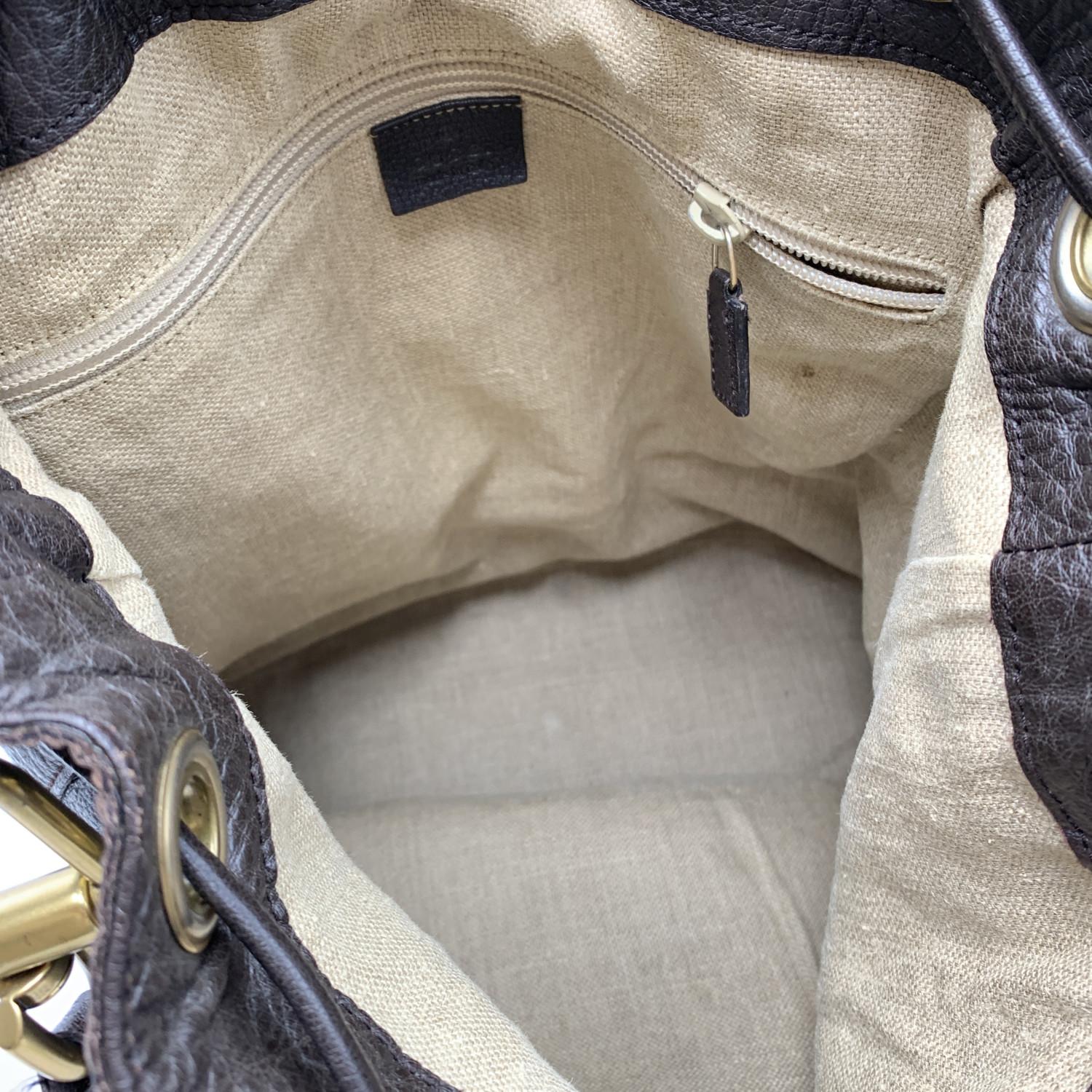 Gucci Dark Brown Leather Drawstring Bucket Shoulder Bag For Sale 1