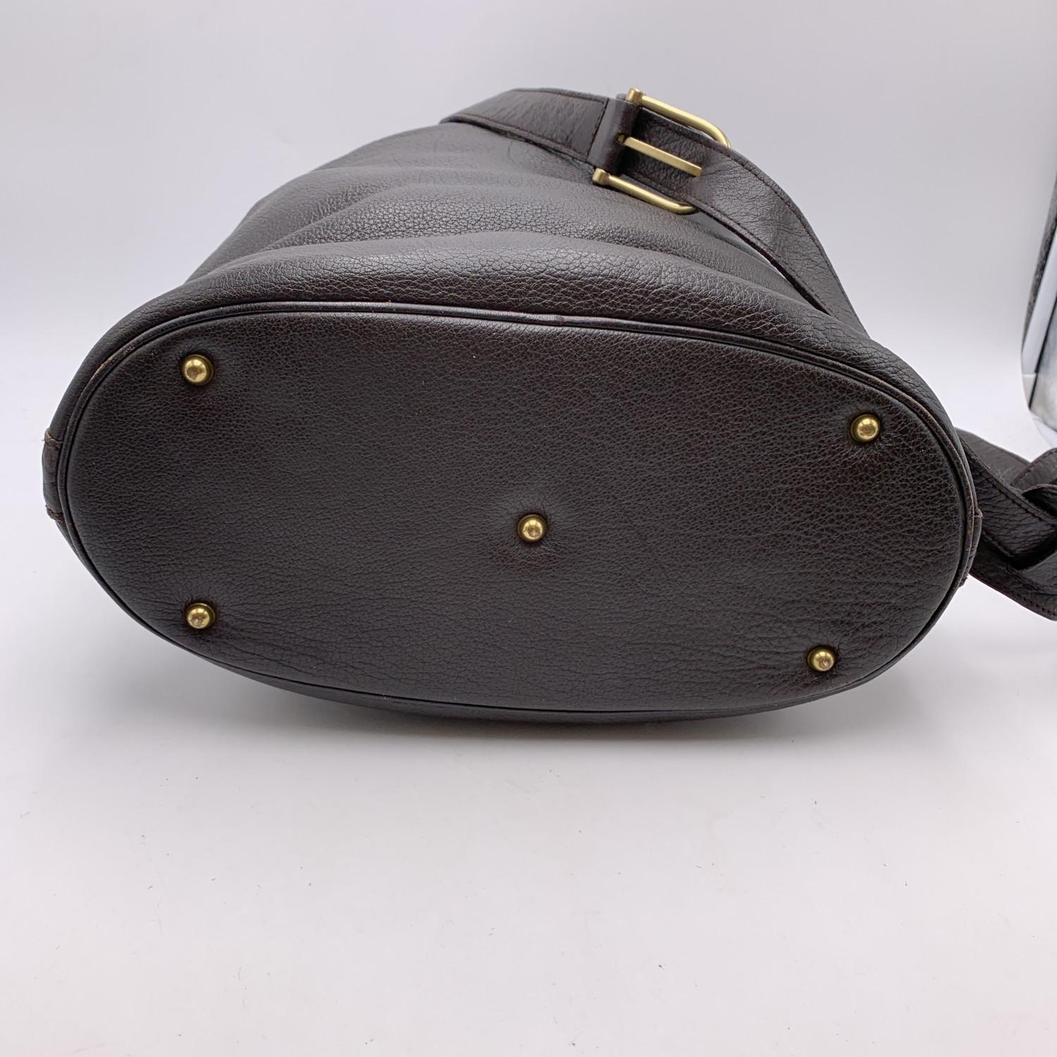 Gucci Dark Brown Leather Drawstring Bucket Shoulder Bag For Sale 3