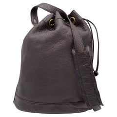 Gucci Dark Brown Leather Drawstring Bucket Shoulder Bag