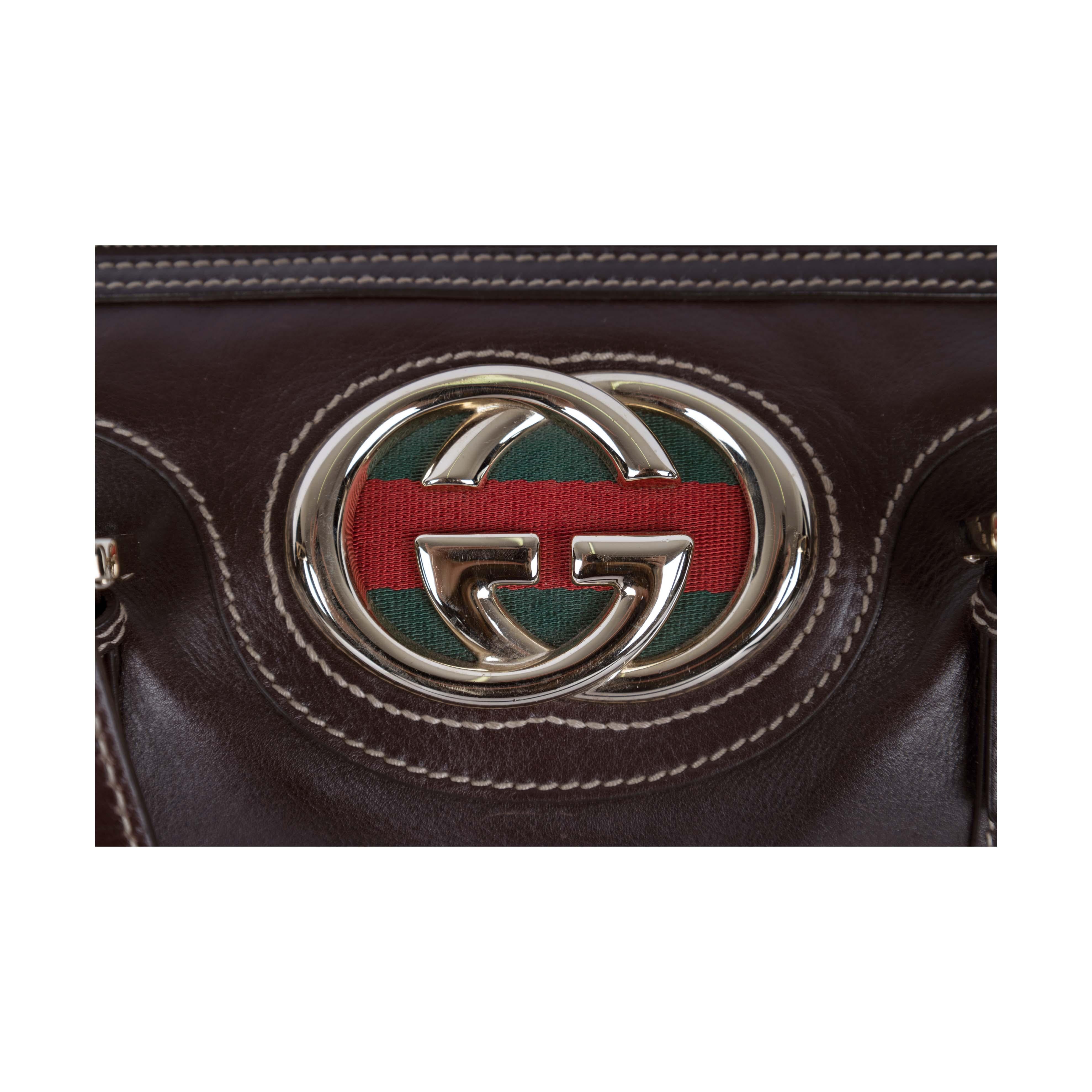 Women's or Men's Gucci Dark Brown Leather GG Britt Boston Bag - '10s