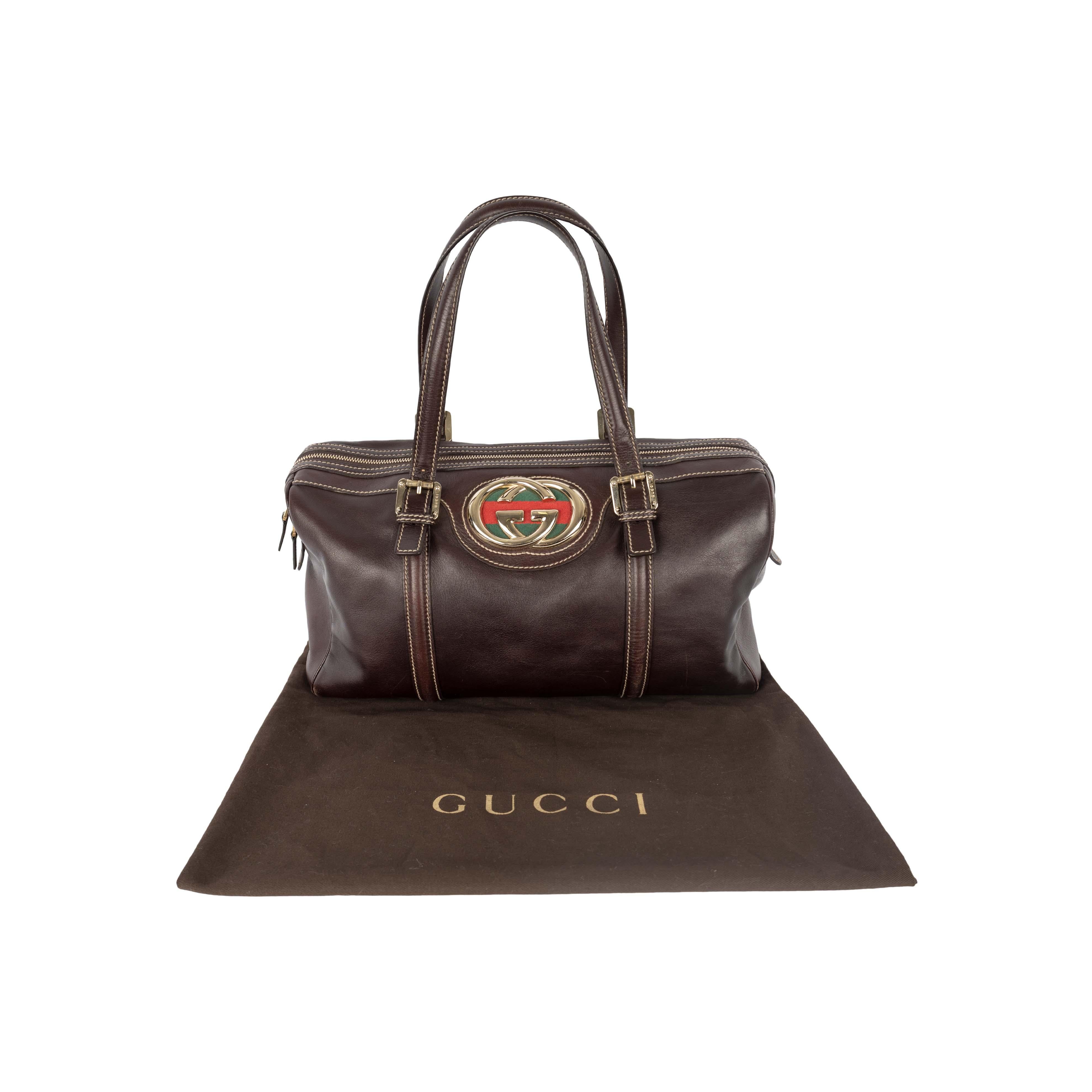 Gucci Dark Brown Leather GG Britt Boston Bag - '10s 5