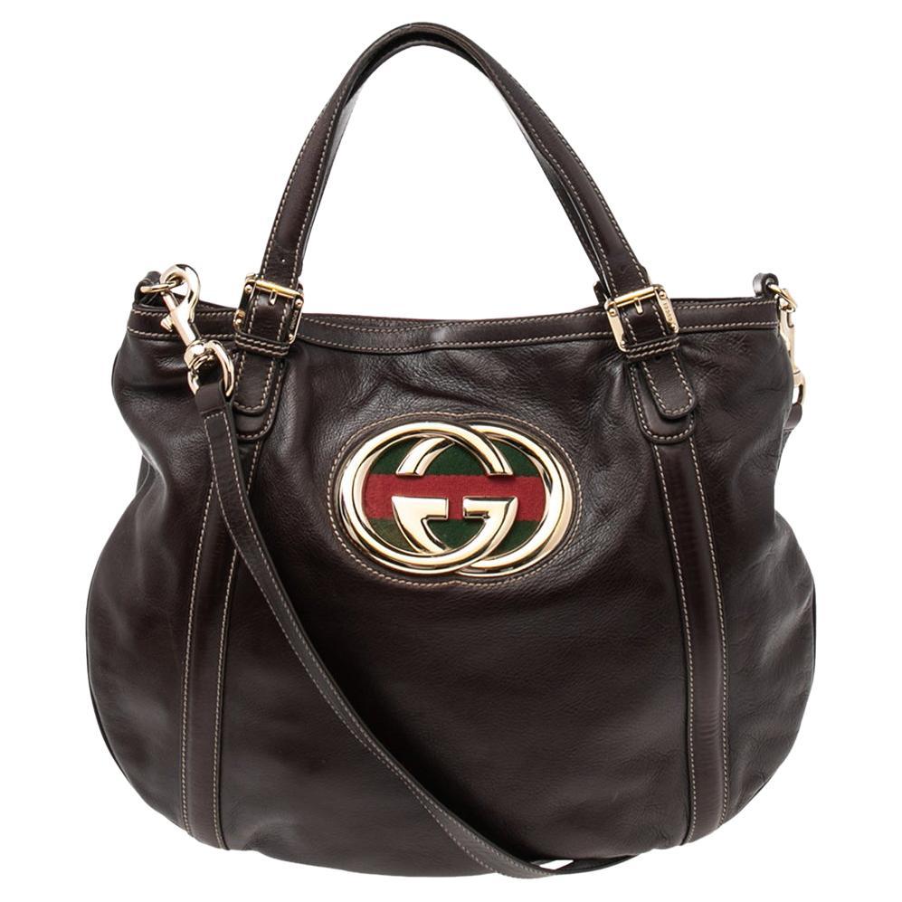 Gucci Dark Brown Leather GG Britt Tote