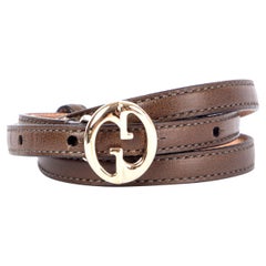 GUCCI dark brown leather GG BUCKLE THIN WAIST BELT 70