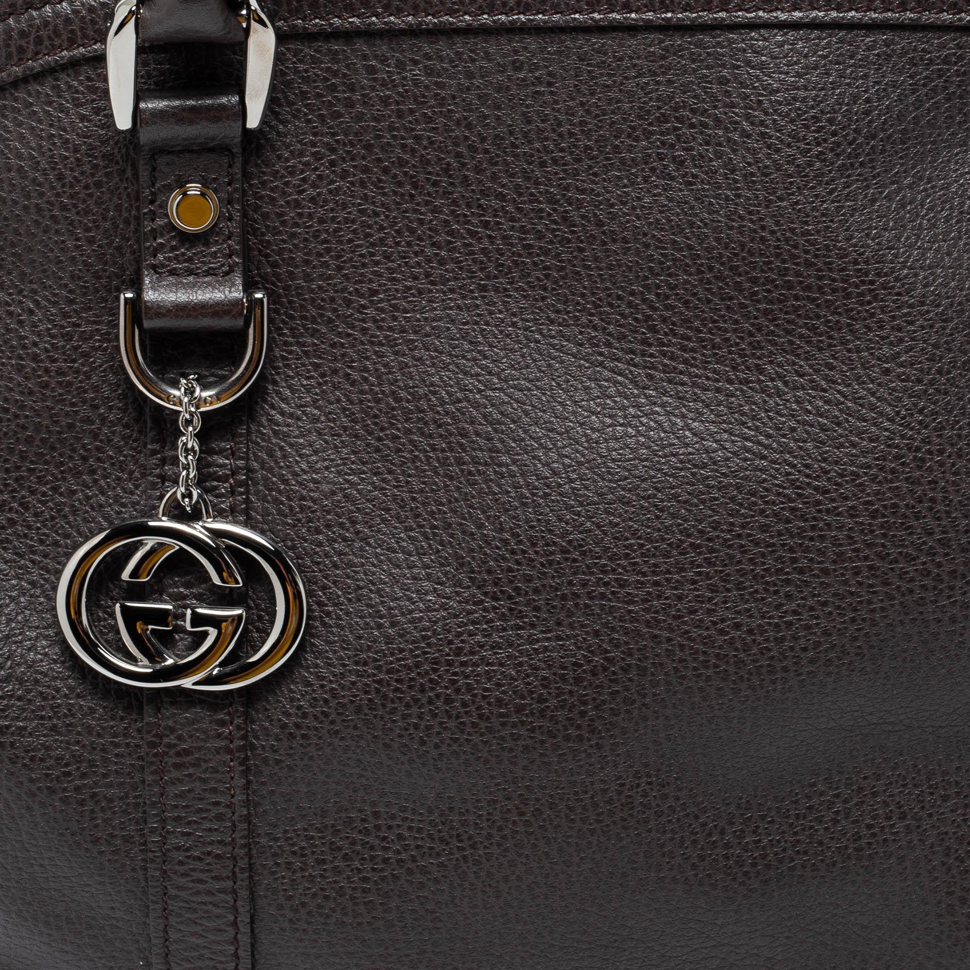 Gucci Dark Brown Leather GG Charm Dome Satchel 8