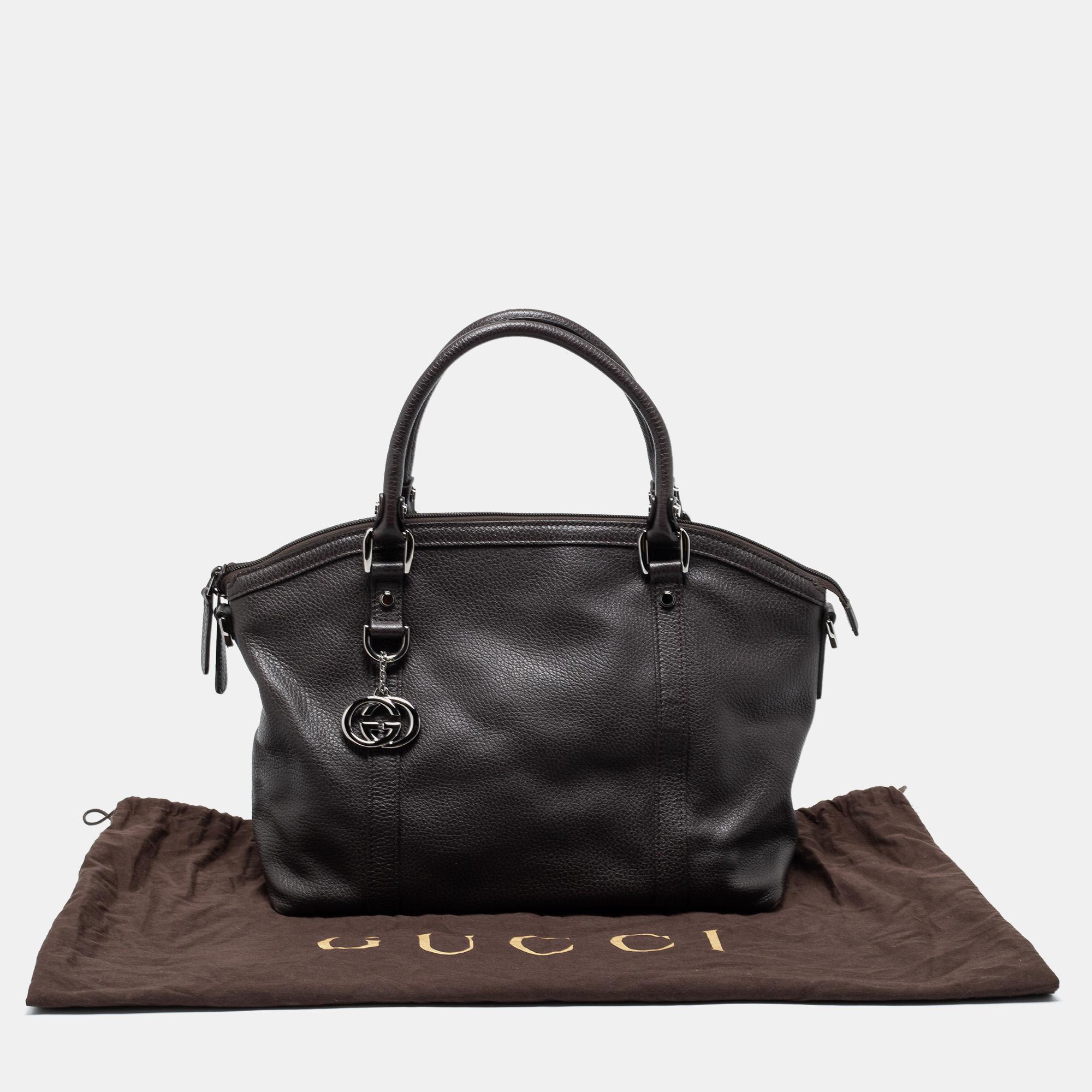 Gucci Dark Brown Leather GG Charm Dome Satchel 9