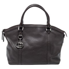 Gucci Dark Brown Leather GG Charm Dome Satchel