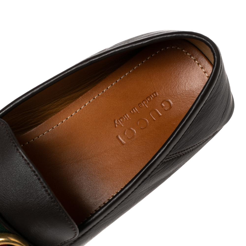 Gucci Dark Brown Leather GG Marmont Web Driver Loafers Size 42 In Excellent Condition In Dubai, Al Qouz 2