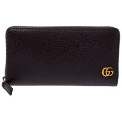 Gucci Dark Brown Leather GG Marmont Zip Around Wallet
