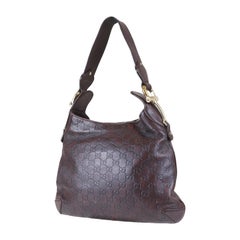 Gucci Dark Brown Leather Guccissima "Creole" Leather Monogram Hobo Bag