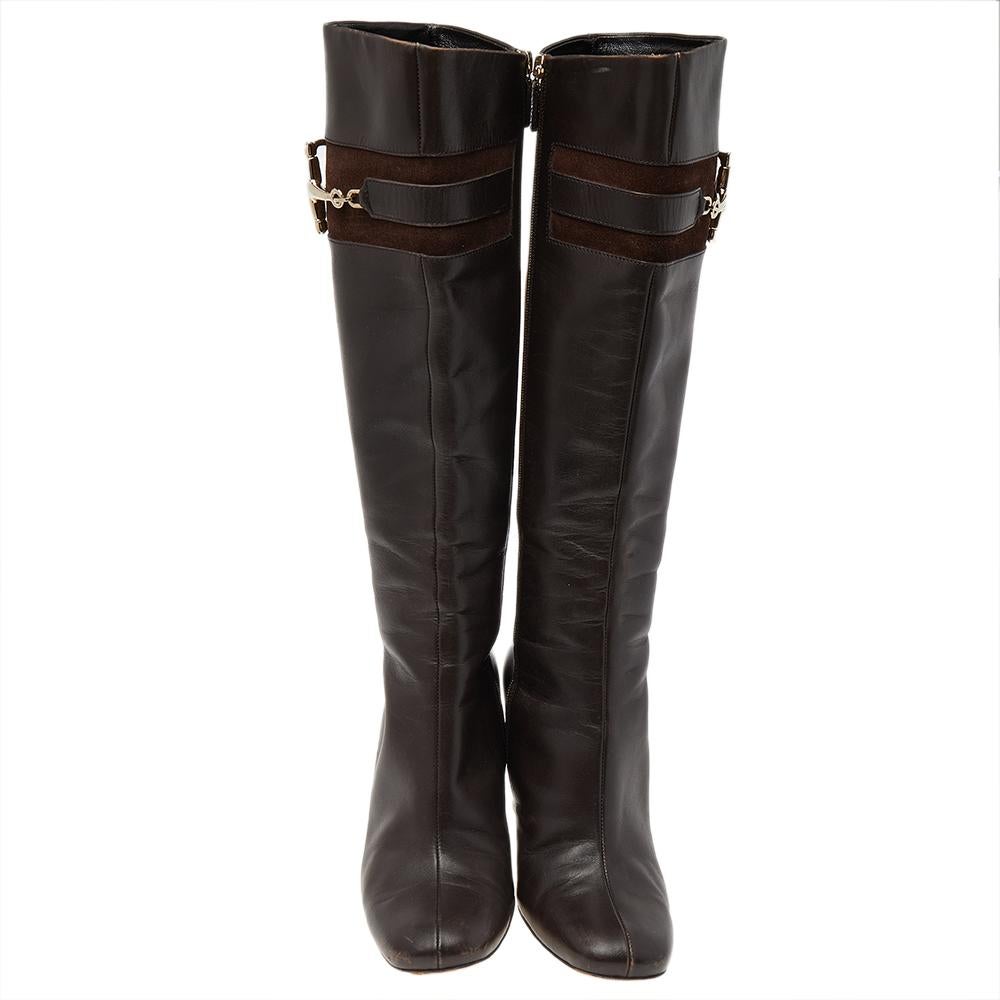 Gucci Dark Brown Leather Horsebit Knee Length Boots Size 37.5 1