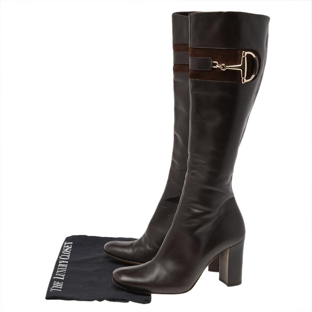 Gucci Dark Brown Leather Horsebit Knee Length Boots Size 37.5 3