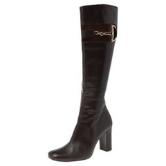Gucci Dark Brown Leather Horsebit Knee Length Boots Size 37.5