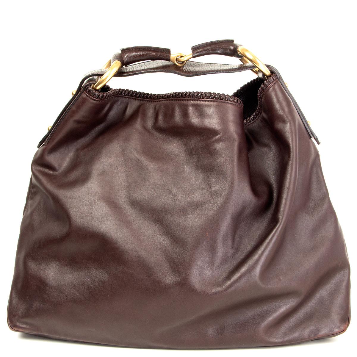 Marrone GUCCI Borsa a tracolla HORSEBIT LARGE HOBO in pelle marrone scuro