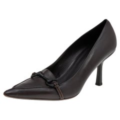 Gucci Dark Brown Leather Horsebit Pointed Toe Pumps Size 40
