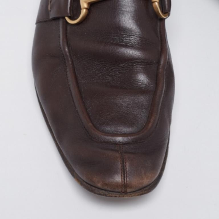 Mocasines Gucci Jordaan Horsebit de piel marrón oscuro talla 44 en venta 1