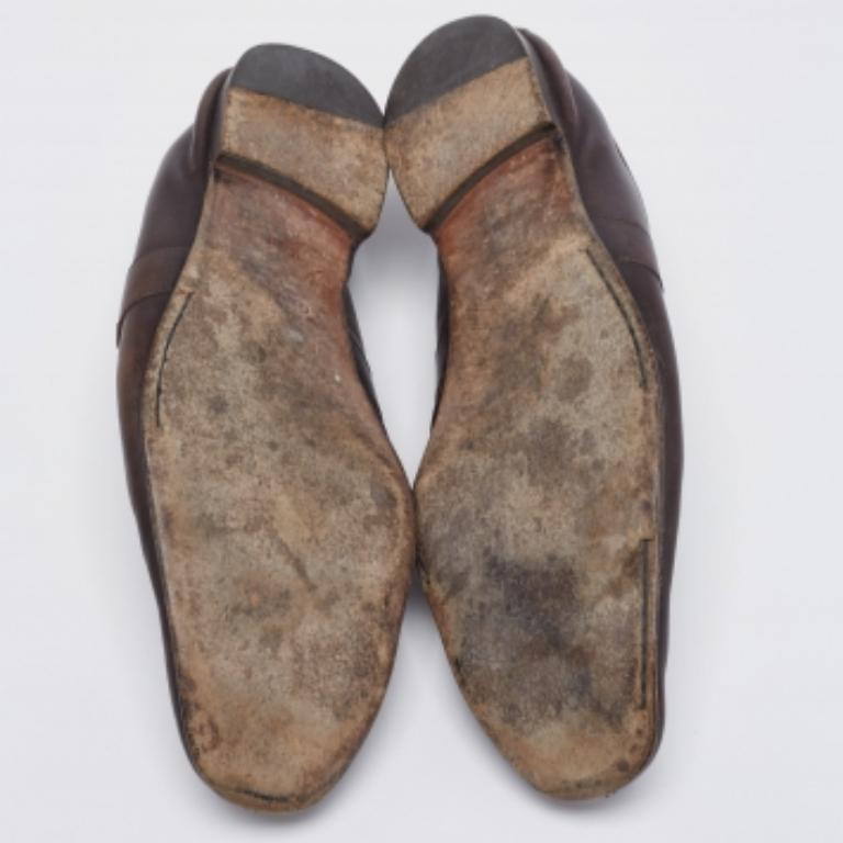 Mocasines Gucci Jordaan Horsebit de piel marrón oscuro talla 44 en venta 3