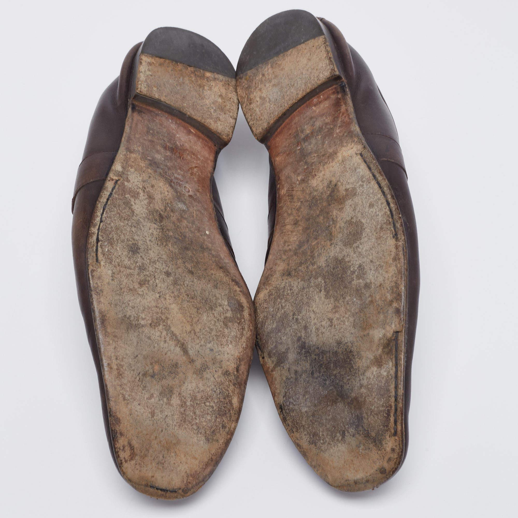 Gucci Dark Brown Leather Jordaan Horsebit Slip On Loafers Size 44 For Sale 3