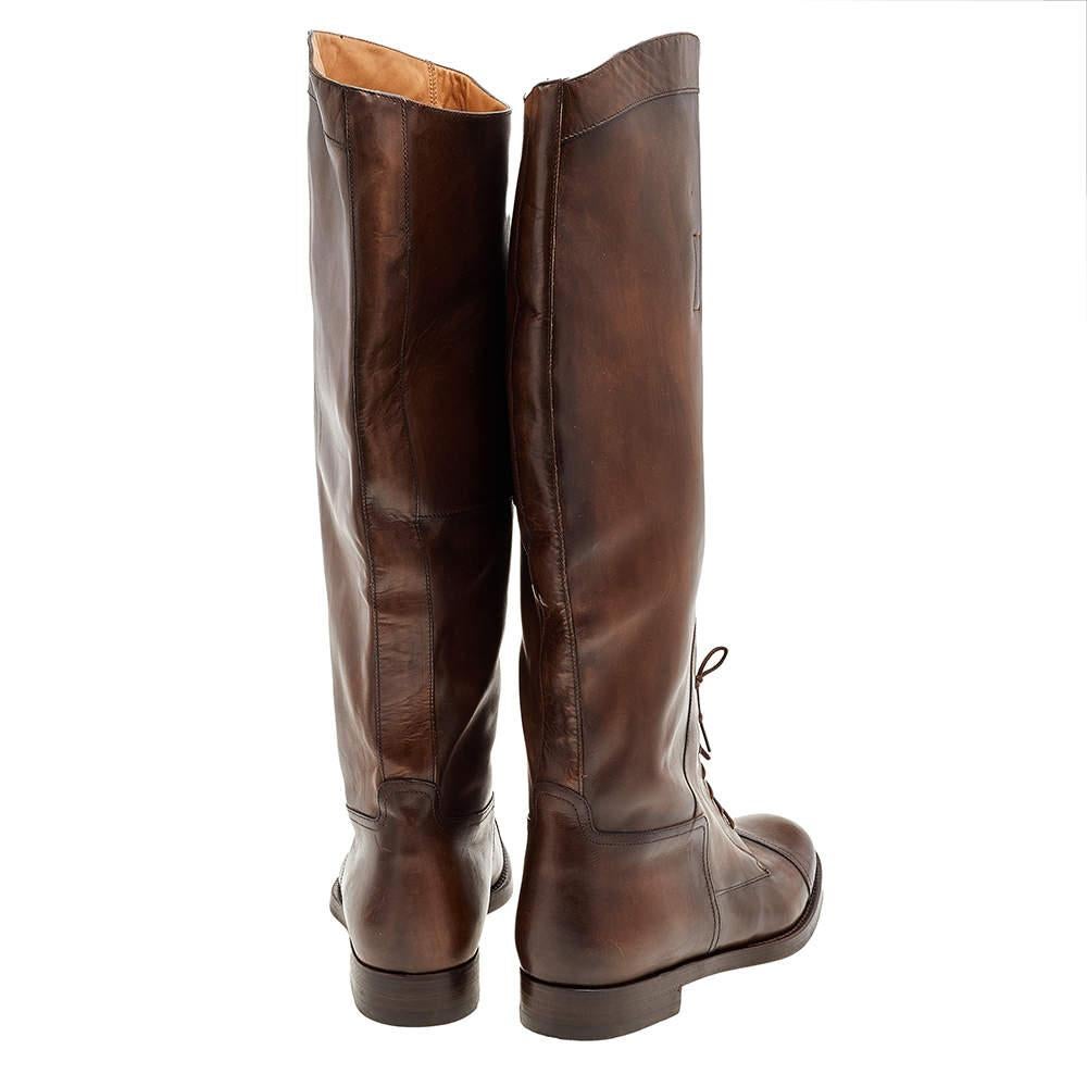 Men's Gucci Dark Brown Leather Knee Length Boots Size 42 For Sale