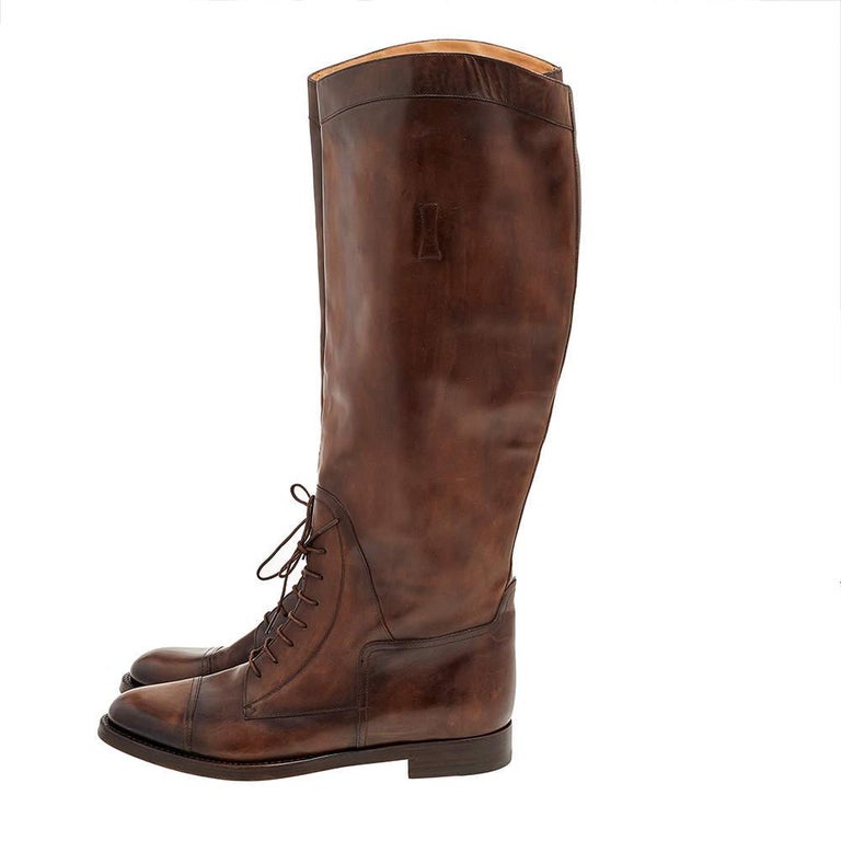 Gucci Dark Brown Leather Knee Length Boots Size 42 For Sale at 1stDibs