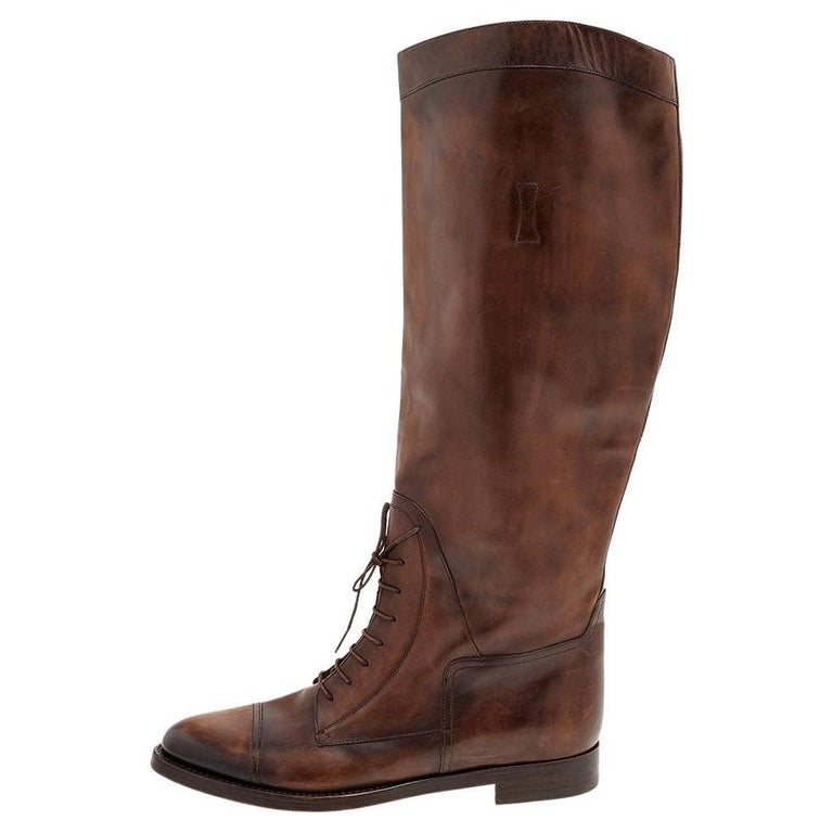 Gucci Dark Brown Leather Knee Length Boots Size 42 For Sale at 1stDibs