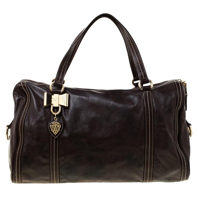 Gucci Dark Brown Leather Large Duchessa Boston Bag