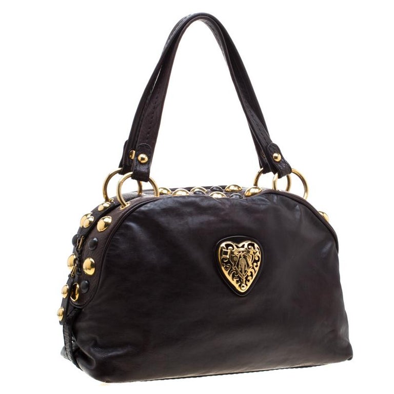 Gucci Dark Brown Leather Medium Babouska Heart Dome Satchel For Sale at 1stdibs