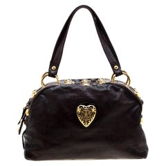 Gucci Dark Brown Leather Medium Babouska Heart Dome Satchel