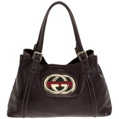 Gucci Dark Brown Leather Medium GG Britt Tote