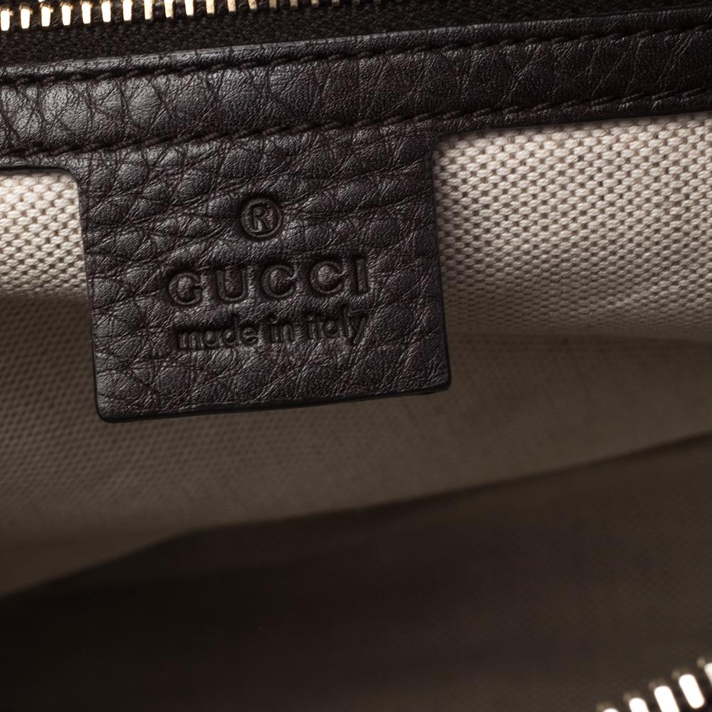Gucci Dark Brown Leather Medium Vintage Web Boston Bag 3