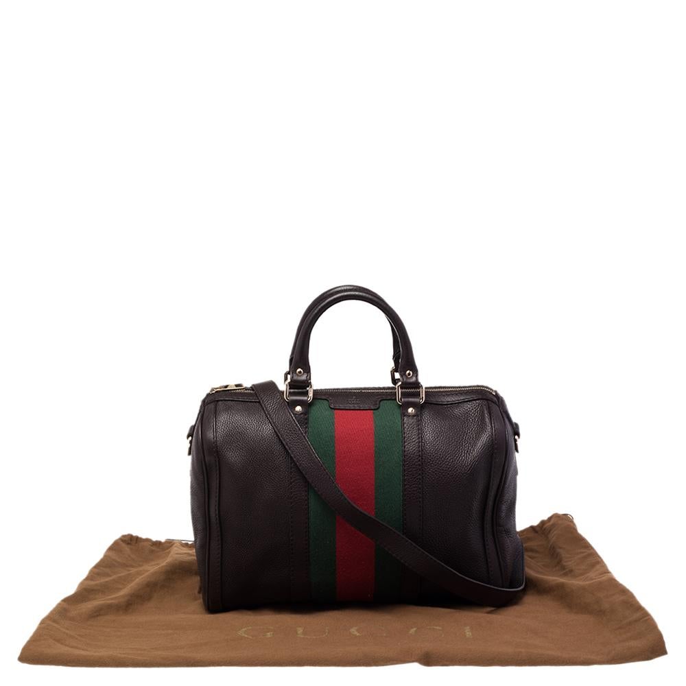 Gucci Dark Brown Leather Medium Vintage Web Boston Bag 5