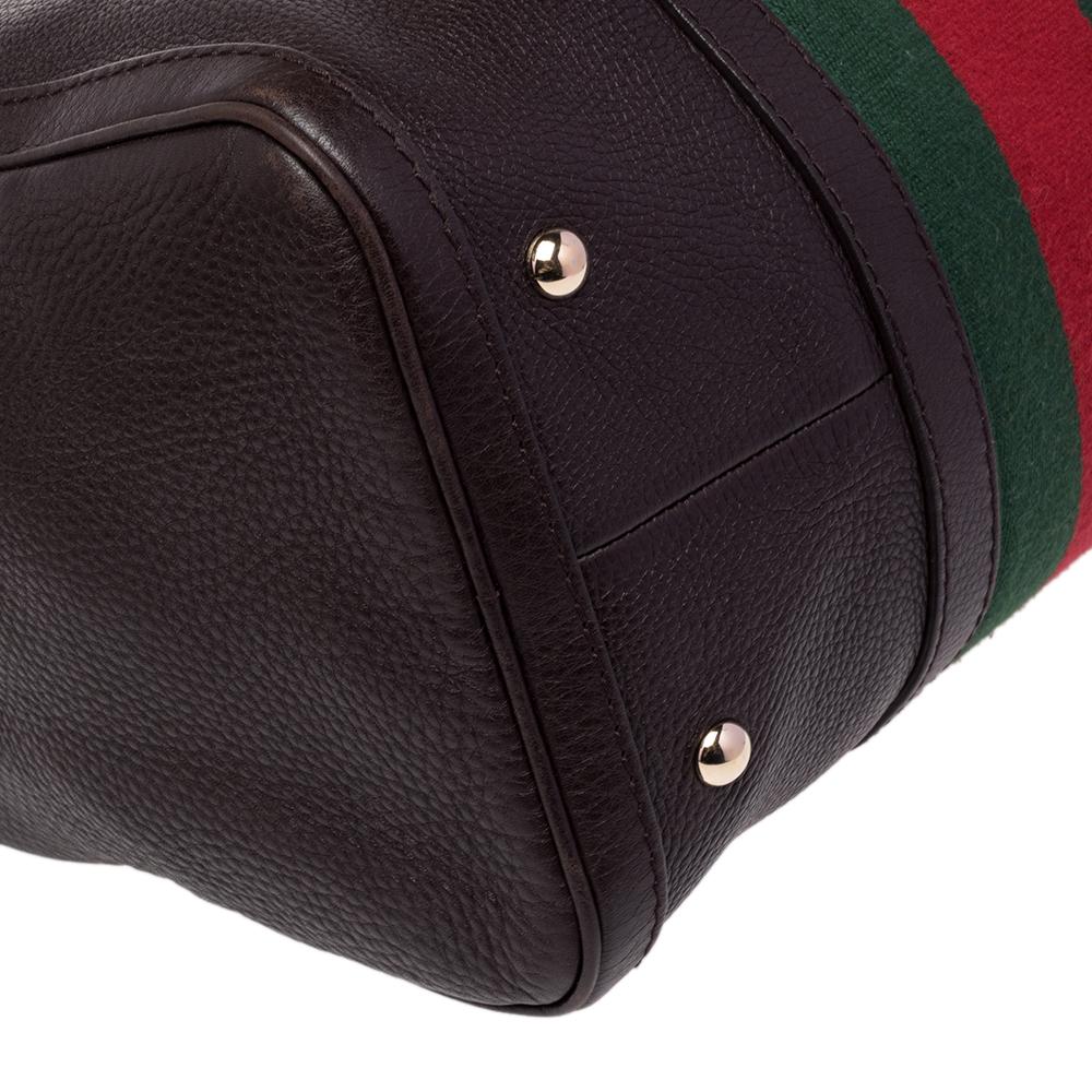 Black Gucci Dark Brown Leather Medium Vintage Web Boston Bag